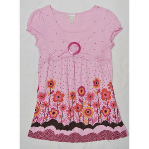 GIRLS Pink "Bloom" Floral & Dots Empire Blouse